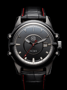 Montre phénix de face, bracelet alligator noir Pour homme Aiguille luminova Acheter une montre de luxe à quantième Aiguille Squelette, Mouvement Suisse Montre de créateur