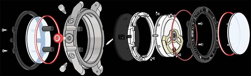 Montre étanche. Dessin de montre. Montre de plongée. Chronographe titane. Thunderbird